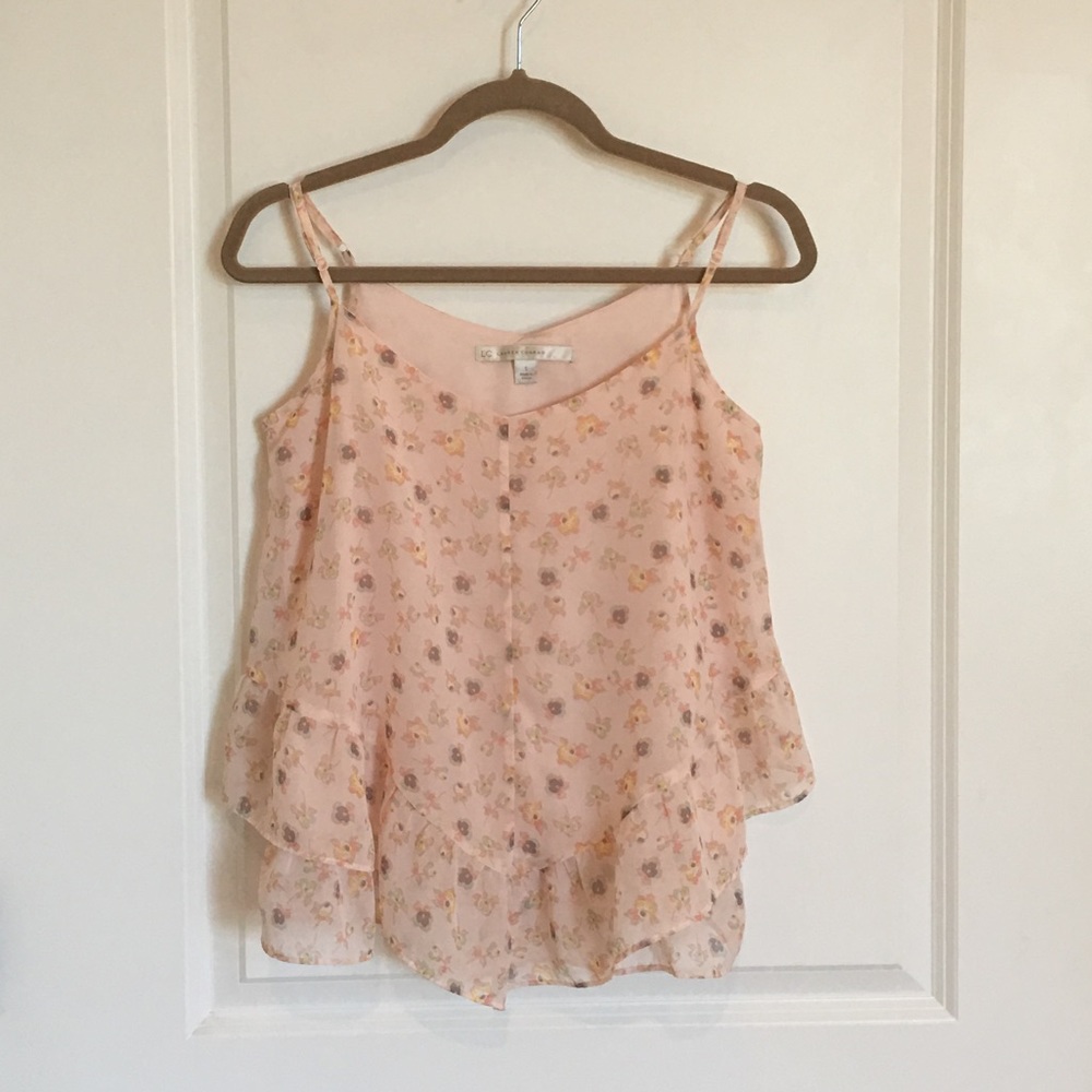 Lauren Conrad Women's Small Spaghetti Strap Top Pink Floral